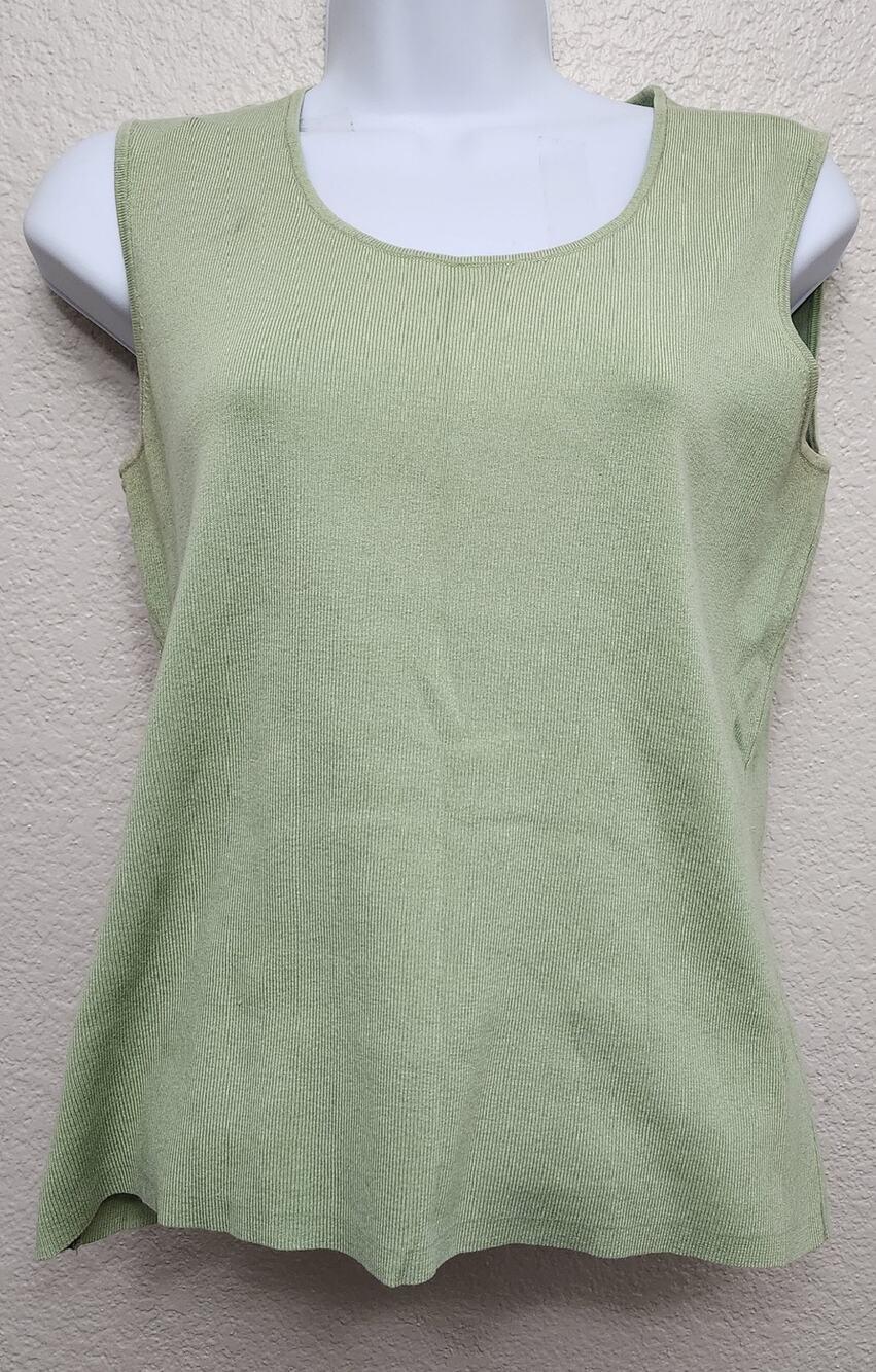 Charter Club Green Tight Knit Tank Top Medium Silk Blend Round Neck Stretch